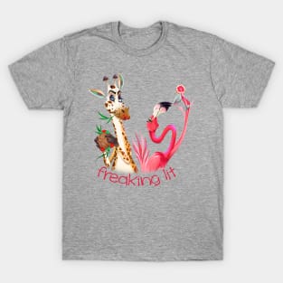 Party Time Freaking Lit Giraffe and Flamingo T-Shirt